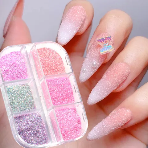 Nagelglitzerpulver Set Zuckereffekt Maniküre Dekoration Für DIY Nail Art Design Mehrfarbig Irisierendes Glänzendes Pigmentstaub