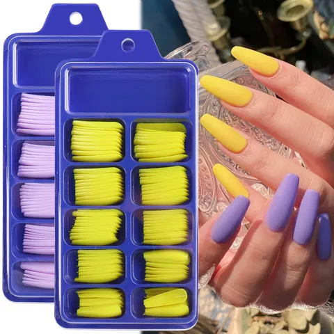 Unghie Finte Professionali Lunghe a Forma di Ballerina Press On Nails Tinta Unita Copertura Completa Extension in Plastica per Manicure da Donna Uso Quotidiano Unghie Artificiali Decorative