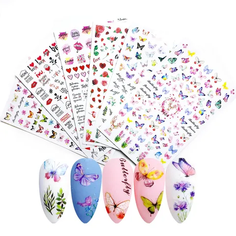 Adesivi per Unghie Farfalla Rosa Cuore Autoadesivi Motivi Floreali Lettere Colorate per Decorazione Manicure Fai da Te Donna