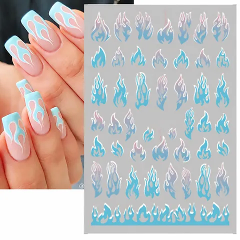 3D Selbstklebende Nagelaufkleber Flamme Stern Mond Wolke Smiley Gesichter Designs DIY Nageldekoration Decals Für Damen Maniküre