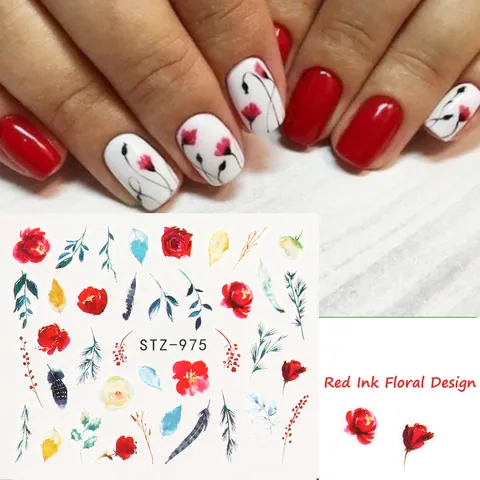 Decalcomanie ad Acqua per Unghie Design Farfalla Floreale Inchiostro Fiori Acquerello Foglie Adesivi per Decorazione Manicure Donna