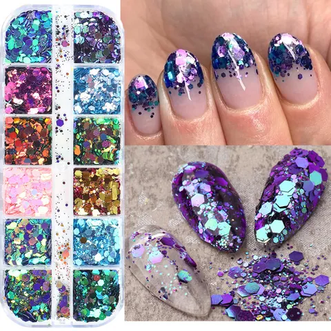Paillettes per Unghie Esagonali Camaleonte Olegrafiche Laser Glitter Fiocchi Per Fai Da Te Manicure Decorazioni Nail Art Donna