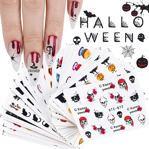 Adesivi per Unghie Halloween Decals a Trasferimento d'Acqua Teschio Zucca Foglia d'Acero Fantasma per Donna Decorazioni Unghie