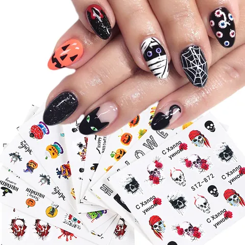 Adesivi per Unghie Halloween Decals a Trasferimento d'Acqua Teschio Zucca Foglia d'Acero Fantasma per Donna Decorazioni Unghie