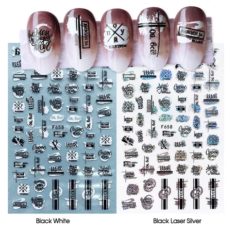 3D Nagelkunst Aufkleber Sommer Tropische Blätter Flamingo Geometrische Linien Herz Schwarz Weiß Lasersilber Selbstklebend Nagel Deko