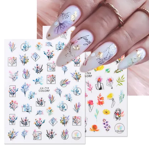 Adesivi per Unghie da Donna Acquerello Floreale Farfalla Ritratto Lettera Design Adesivi per Manicure Fai-da-Te Decorazione