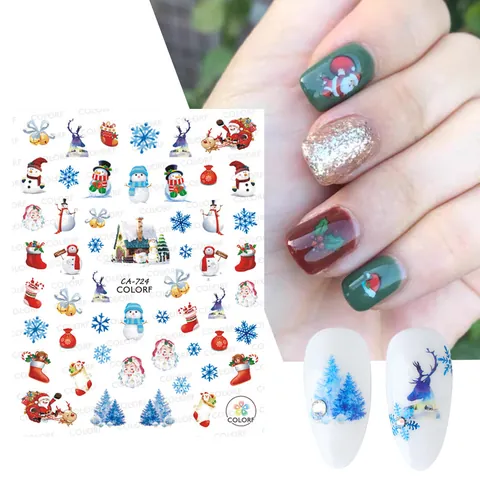 3D Adesivi per Nail Art di Natale Renna Fiocco di Neve Inverno Disegni Animati Fai-da-Te Decorazione Manicure per Donne Bambini