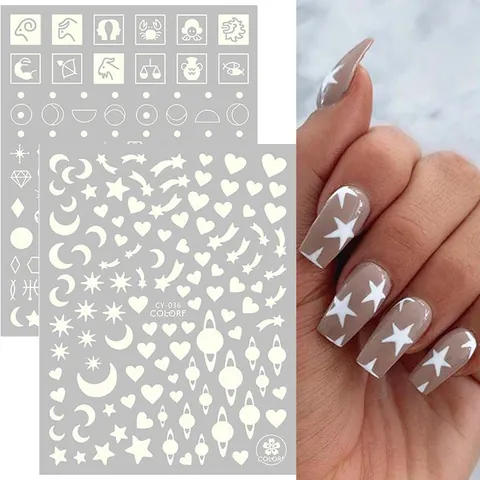 Leuchtende Nagelaufkleber Im Dunkeln Leuchtend Flamme Schmetterling Mond Herz Blume Stern Selbstklebende Nagelsticker DIY Maniküre Dekoration