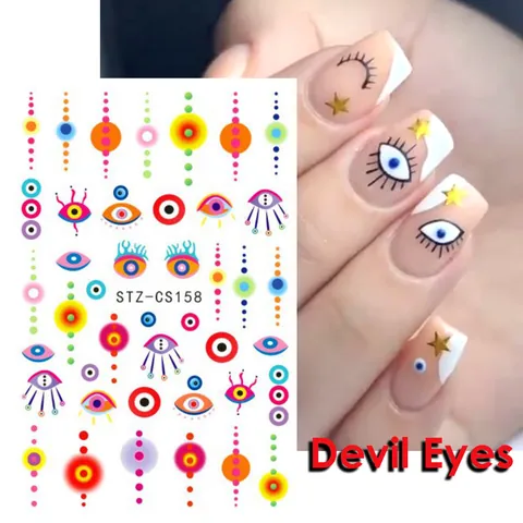 Halloween Dark Style Nail Stickers Skull Snake Blue Flame Evil Eye Self Adhesive Gothic DIY Manicure Decals For Party Women