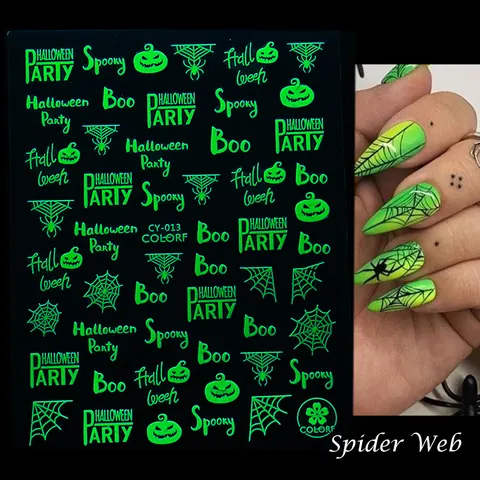 Leuchtende Halloween Nagelaufkleber Im Dunkeln Leuchtend Kürbis Skelett Spinnennetz Geist Selbstklebende Nail Art Decals Party Dekoration Für Damen