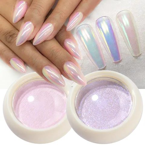Solid Aurora Nail Powder With Sponge Stick High Gloss Iridescent Chrome Mirror Magic Dust For DIY Nail Art Decoration Pearlescent Manicure