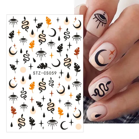 Halloween Dark Style Nail Stickers Skull Snake Blue Flame Evil Eye Self Adhesive Gothic DIY Manicure Decals For Party Women