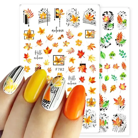Adesivi per Unghie a Forma di Foglia di Acero Autunno Decalcomanie Floreali Design a Linee DIY Decorazione Manicure Donna Stile Artistico