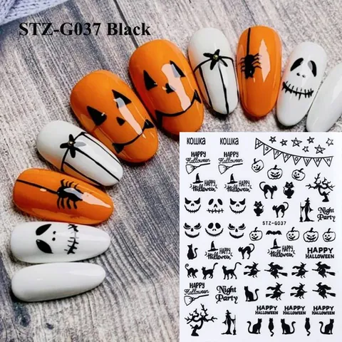 Adesivi per Unghie 3D Halloween Disegni Ragno Teschio Fantasma Zucca Gotico Oro Nero Decalcomanie per Unghie per Festa Donna Decorazione Manicure
