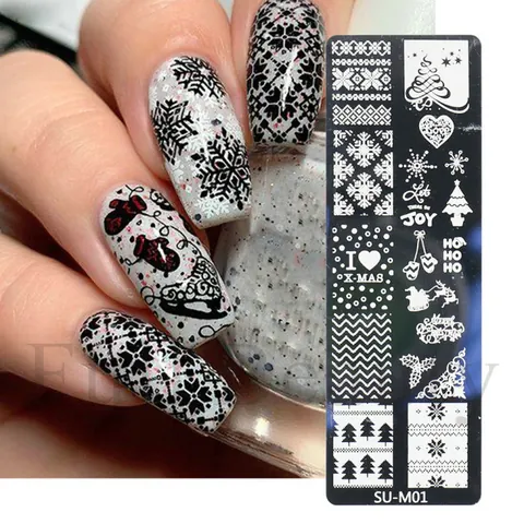 Weihnachten Nagel Stempelplatten Edelstahl Winter Schneeflocke Rentier Weihnachtsmann DIY Maniküre Nagelkunst Vorlagen