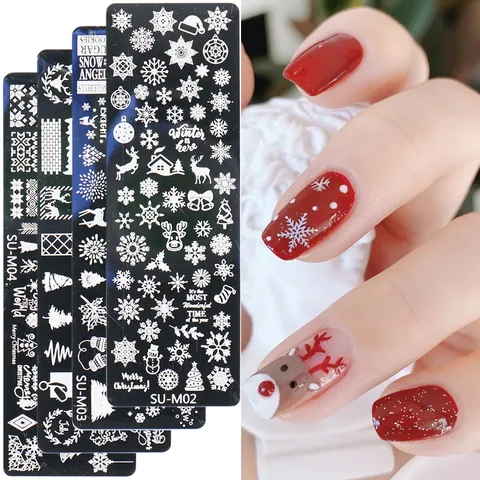 Weihnachten Nagel Stempelplatten Edelstahl Winter Schneeflocke Rentier Weihnachtsmann DIY Maniküre Nagelkunst Vorlagen