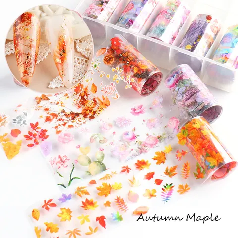 Ensemble de Papier de Transfert pour Ongles Feuille d'Érable d'Automne Floral DIY Action de Grâce Lavande Papillon Stickers avec Boîte Femme