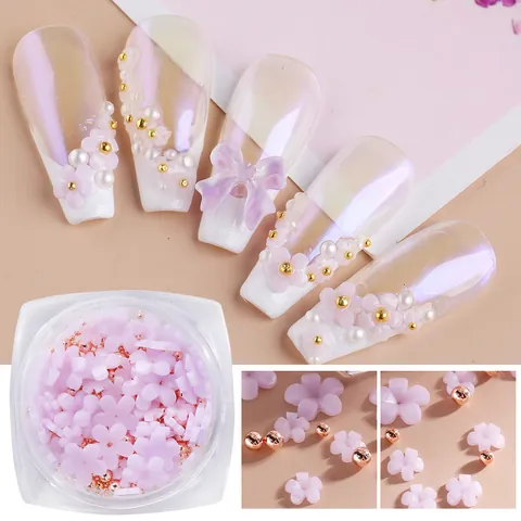 UV Kleurveranderende 3D Bloem Nagelkunst Decoraties Hars Bloemen Met Mini Stalen Kralen Manicure Accessoires Voor Vrouwen DIY