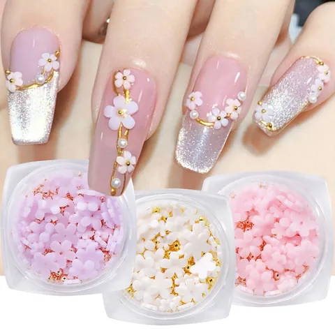 UV Kleurveranderende 3D Bloem Nagelkunst Decoraties Hars Bloemen Met Mini Stalen Kralen Manicure Accessoires Voor Vrouwen DIY