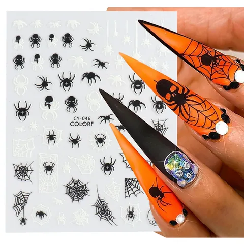 3D Leuchtende Halloween Nagelkunst Aufkleber Glow In The Dark Geist Kürbis Spinne Fledermaus Schneeflocke Nagelaufkleber Dekor
