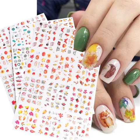 Autumn Maple Leaf Pumpkin Thanksgiving Nail Art Water Stickers Women DIY Manicure Decor Leaf Animal Alphabet Decal