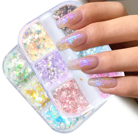 Aurora Opal Nagelkunst Glitzer Pailletten Unregelmäßige Chrom Puder Flocken Für Maniküre Dekoration Glänzende DIY Nägel Zubehör