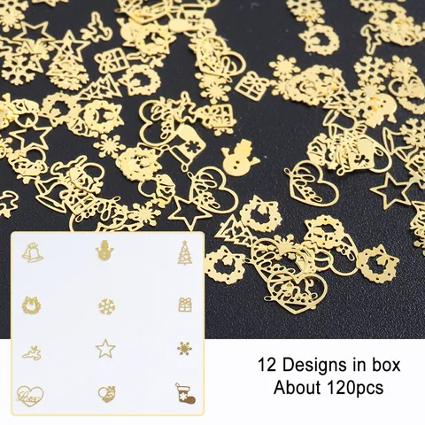 Flocons Métalliques de Nail Art de Noël Or Coloré Flocon de Neige Renne Arbre Décorations pour Ongles pour Femmes Accessoires de Manucure DIY
