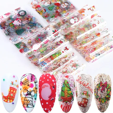 Autocollant Transfert Ongles Noël Motif Père Noël Bonhomme de Neige Renne DIY Nail Art Décoration Festive Beauté
