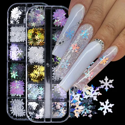 Weihnachten Schneeflocke Nagelkunst Pailletten Laser Holografische Glitzerflocken Winter Nageldekorationen Für Damen DIY Maniküre Zubehör