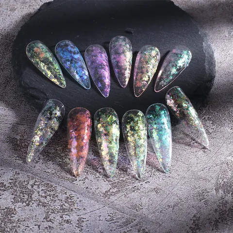 Iridescent Aurora Nail Glitter Flakes Opal Powder Nail Art Decoration Laser Glass Paper Sequins Manicure Accessories
