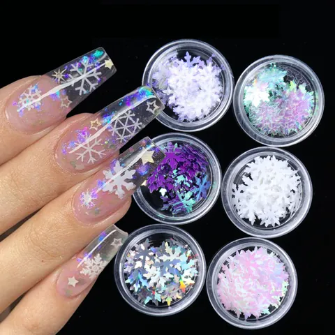 Flocons de Neige Iridescents Paillettes à Ongles de Noël Laser Holographique Nail Art Décorations de Manucure d'Hiver pour Femmes