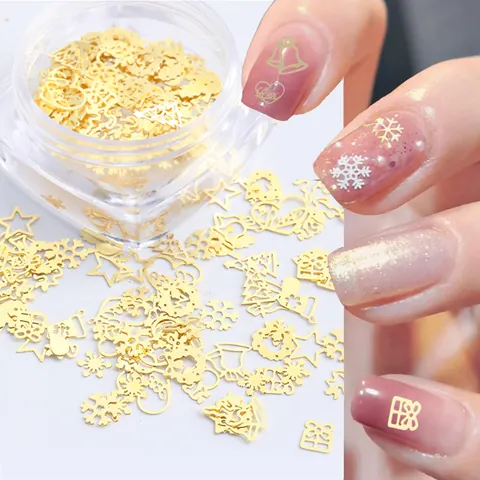Flocons Métalliques de Nail Art de Noël Or Coloré Flocon de Neige Renne Arbre Décorations pour Ongles pour Femmes Accessoires de Manucure DIY