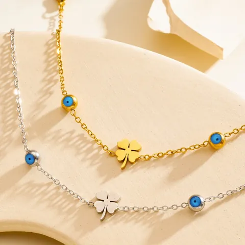 Chevillère en Acier Inoxydable Mauvais Œil Trèfle pour Femmes Or Argent Réglable Bijoux de Plage Été Chaîne de Pied