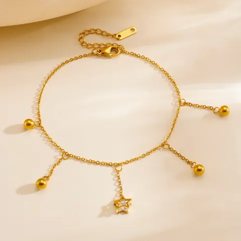 Edelstahl Stern Strass Fußkettchen Für Damen Gold Silber Überzogene Kugel Anhänger Verstellbare Fußkette Schmuck Geschenk