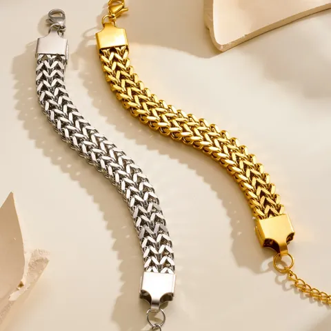 Stainless Steel Twist Woven Chain Bracelet For Women Men Gold Steel Color Punk Minimalist Jewelry With Extender Chain