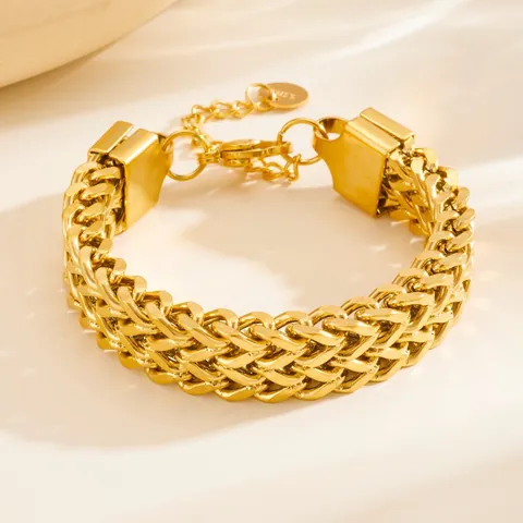 Stainless Steel Twist Woven Chain Bracelet For Women Men Gold Steel Color Punk Minimalist Jewelry With Extender Chain