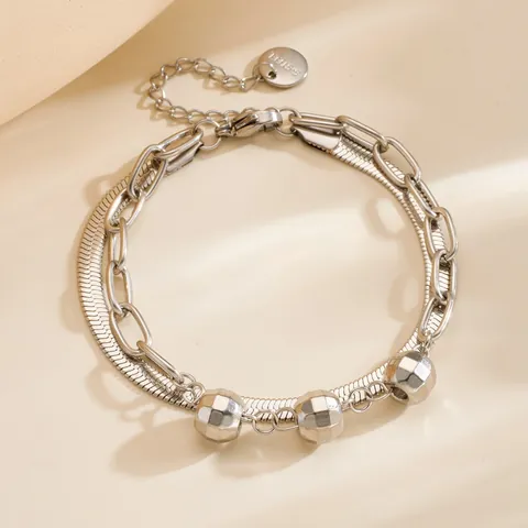 Women's Double Layer Stainless Steel Bracelet Minimalist Geometric Bead Snake Paperclip Chain Gold Silver Plated Jewelry Gift