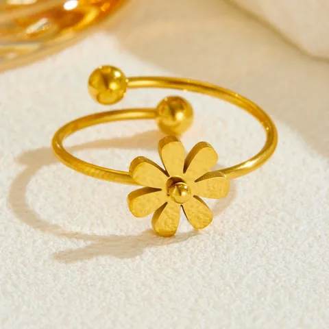 Women's Stainless Steel Gold Open Ring Zirconia Bowknot Daisy Flower Geometric Roman Numeral Minimalist Adjustable Ring Jewelry
