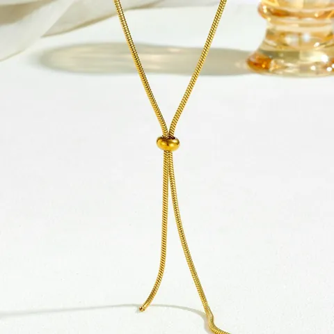 Collana a Catena Serpente in Acciaio Inossidabile Perla Scorrevole Regolabile Nappa Lunga Catena a Y Minimalista Regalo Gioielli Donna