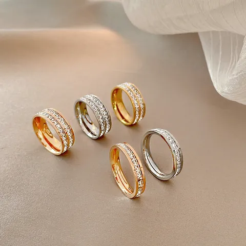 Titanium Steel Eternity Ring For Men Women Luxury Zirconia Inlaid Minimalist Finger Ring Gold Rose Gold Band Ring Fashion Jewelry