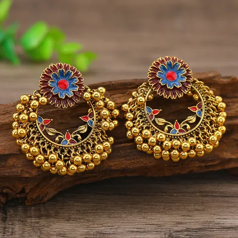 Vintage Bohemian Water Drop Earrings Women Ethnic Alloy Rhinestone Tassel Dangle Earrings With Stainless Steel Earring Post