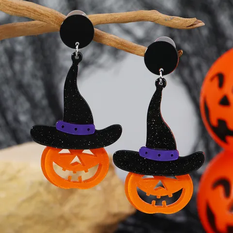 Halloween Acryl Pompoen Geest Oorbellen Grappige Zwarte Kat Heksenhoed Vleermuis Hanger Oorbellen Voor Feest Vrouwen Sieraden