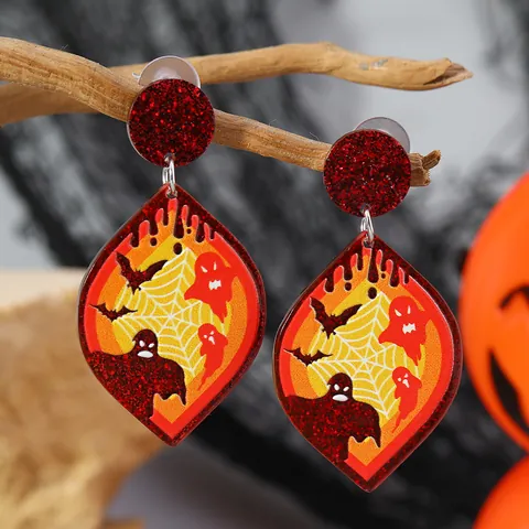 Halloween Acryl Glitter Oorbellen Spook Vleermuis Heks Zwarte Kat Spin Feestelijke Oorbellen Voor Vrouwen Feest Mode Sieraden