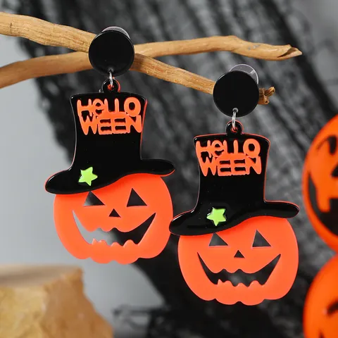 Halloween Acryl Ohrstecker Edelstahl Post Kürbis Fledermaus Mond Stern Ohrringe Für Damen Feiertag Party Schmuck