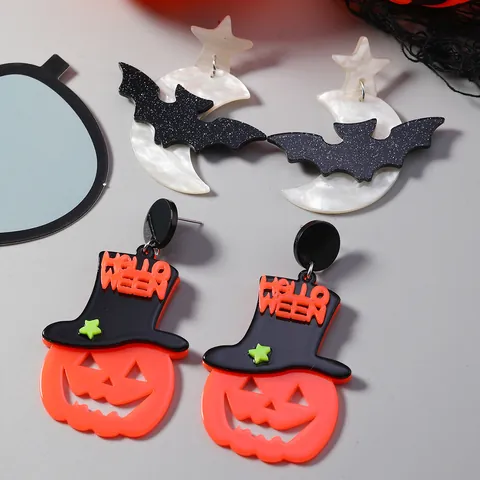 Halloween Acryl Ohrstecker Edelstahl Post Kürbis Fledermaus Mond Stern Ohrringe Für Damen Feiertag Party Schmuck