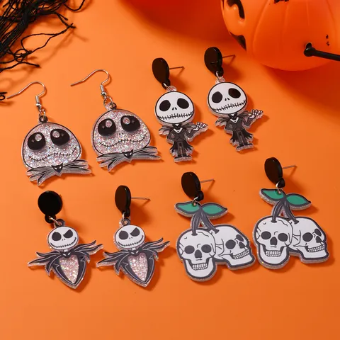 Halloween Jack Skellington Acryl Ohrhänger Glitzer Totenkopf Geist Herz Kirsche Bedruckte Ohrringe Für Damen Party Schmuck