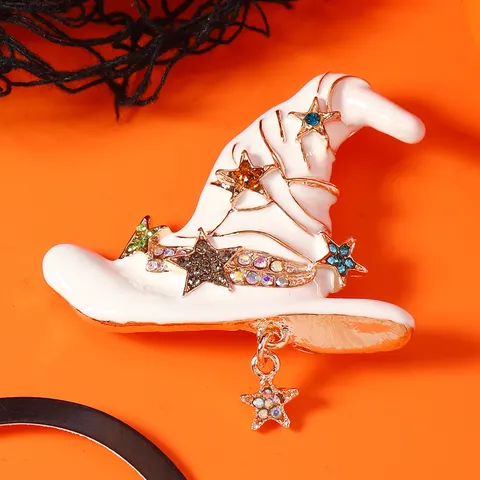 Halloween Kürbis Hexenhut Brosche Legierung Strass Emaille Anstecknadel Für Damen Festlicher Kostümschmuck Party Zubehör