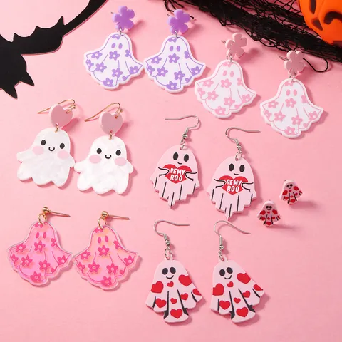 Ακρυλικά Σκουλαρίκια Φάντασμα Halloween για Γυναίκες Χαριτωμένο Σχέδιο Καρδιά Λουλούδι Κοσμήματα Πάρτι Δώρο