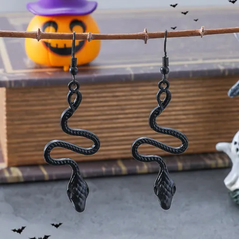 Vintage Punk Gothic Snake Earrings For Women Men Alloy Antique Silver Gold Black Skeleton Skull Chain Ear Cuff Dangle Halloween Jewelry