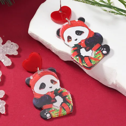 Pendientes Colgantes de Acrílico de Navidad con Muñeco de Nieve Panda y Hombre de Jengibre para Mujer Regalo de Joyería